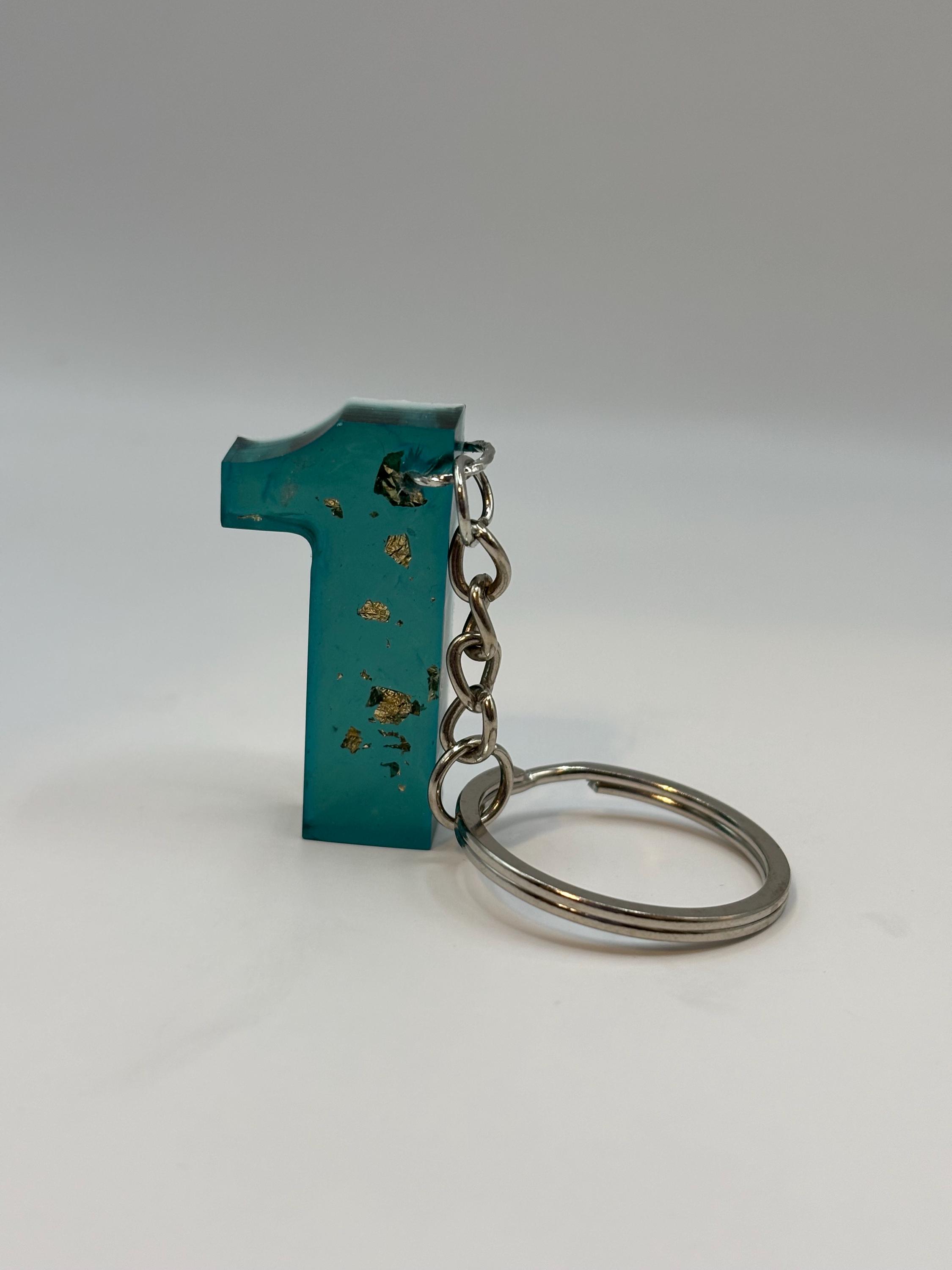 Number 1 Blue Keychain With Gold Flakes - Etsy