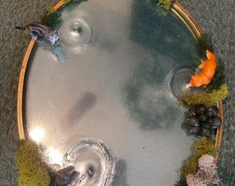 Resin Mirror with 3D Water Effect with Cats