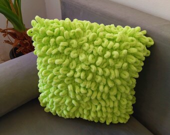 Chenille knit pillow, light green pillow, knit pillow, chunky yarn pillow, cute cushion, cozy fall décor, pillow whit insert