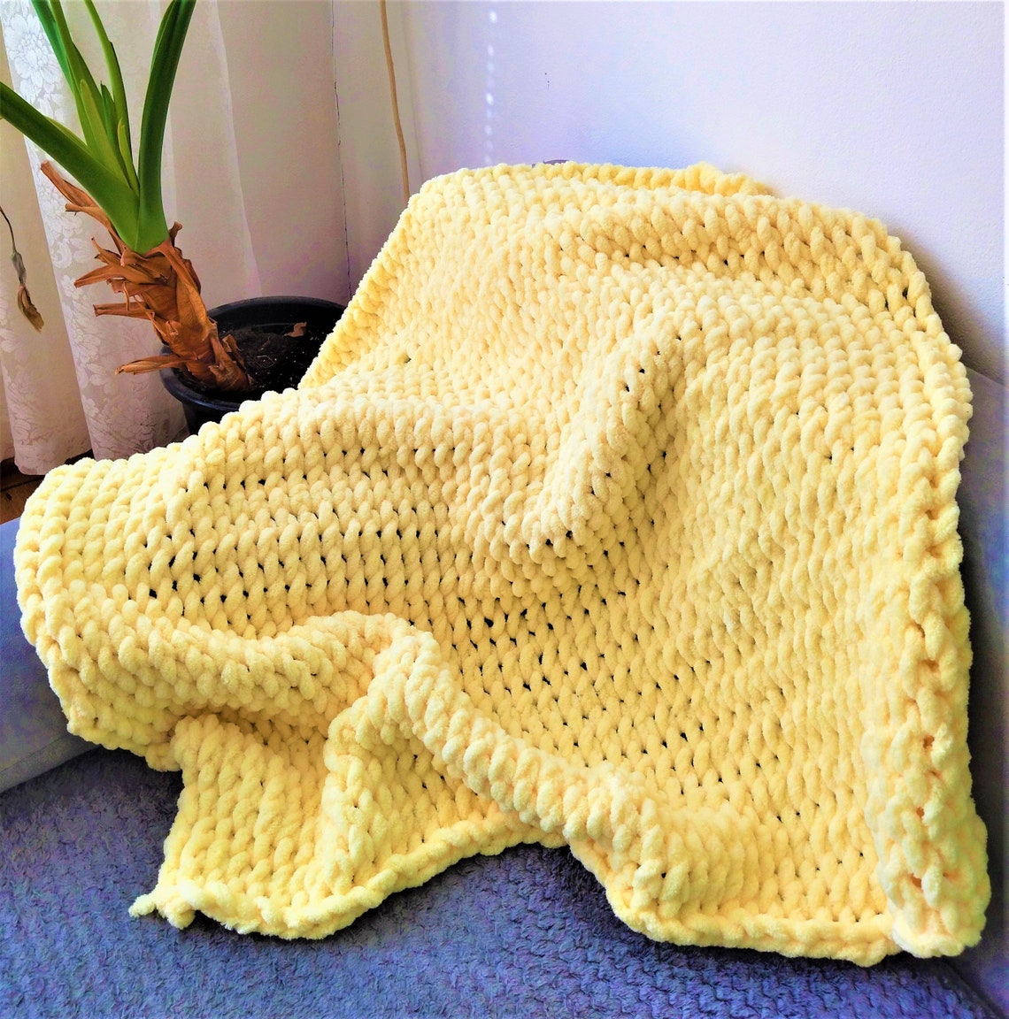 Chenille Baby Blanket, Chunky Knit Baby Blanket, Loop Yarn Blanket for
