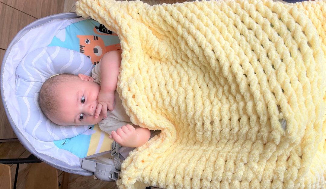 Chenille Baby Blanket, Chunky Knit Baby Blanket, Loop Yarn Blanket for