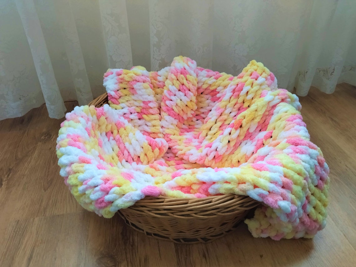 Chenille Baby Blanket Chunky Knit Baby Blanket Loop Yarn Etsy