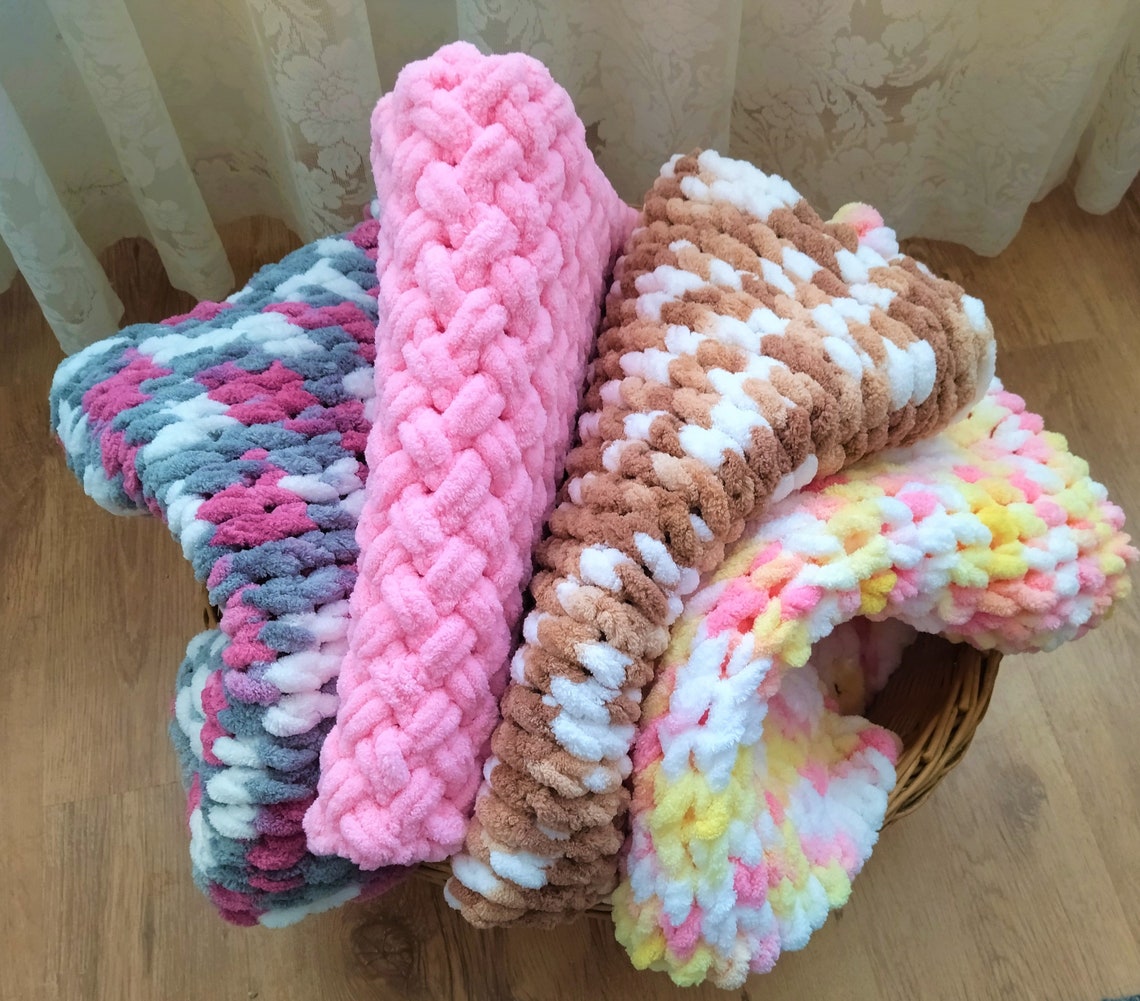 Chenille Baby Blanket Chunky Knit Baby Blanket Loop Yarn Etsy