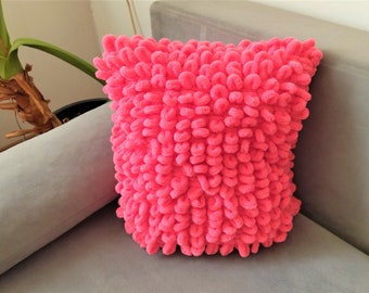 Chenille knit pink pillow, knit pillow, chunky yarn pillow, cute cushion, cozy fall décor, pillow whit insert