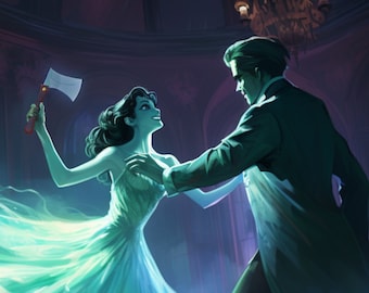 Haunted Mansion Bride Groom Fine Art Print – Gothic Dance A3/A4 Poster