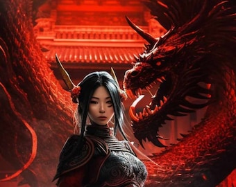 Anime Japanese Warrior Art – Fiery Dragon Digital Download