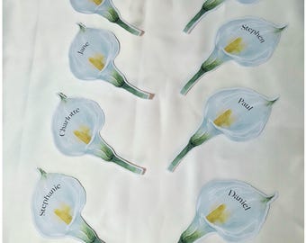 Watercolor Cala Lily Place Card Template - Customizable for DIY projects