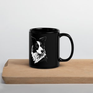 BORDER COLLIE MUG - Black glossy mug with beautiful Border Collie design for animal lovers.