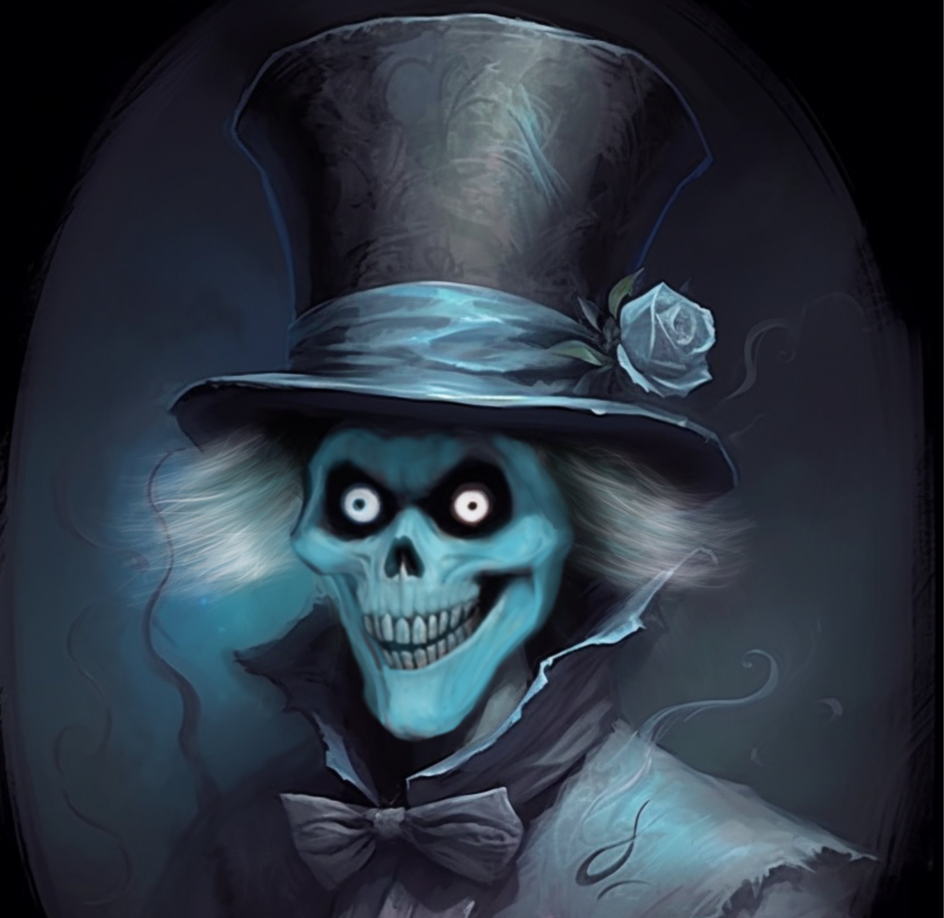 The Hatbox Ghost - Haunted Mansion Disney Spooky Halloween Skull Skeleton  Creepy Horror Dark Art Lowbrow Macabre Gothic Fantasy Creepy