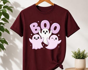 Cute Ghost Halloween Shirt, Boo Ghost Graphic Tee, Spooky Pink Ghost T-Shirt, Adorable Halloween Top, Ghost Lover Gift