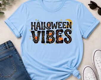 Halloween Vibes Shirt, Pumpkin Halloween Graphic Tee, Spooky Fall T-Shirt, Cute Autumn Halloween Top, Pumpkin Lover Gift