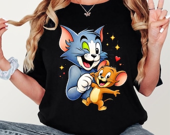 Cute Cartoon Cat and Mouse Shirt, Best Friends Graphic Tee, Funny Animal T-Shirt, Cute Vintage Style Tee, Gift for Cartoon Fans