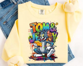Comfort Colors® Tom and Jerry Shirt, Retro Cartoon Graphic Tee, Funny T-Shirt, Vintage Cartoon Fan Gift, Colorful Street Art Unisex Tee