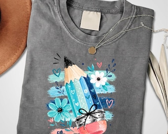 Comfort Colors®  Floral Pencil Teacher Shirt, Cute School Shirt, Teacher Appreciation Gift, Pencil Graphic Tee, Classroom Teacher Tee