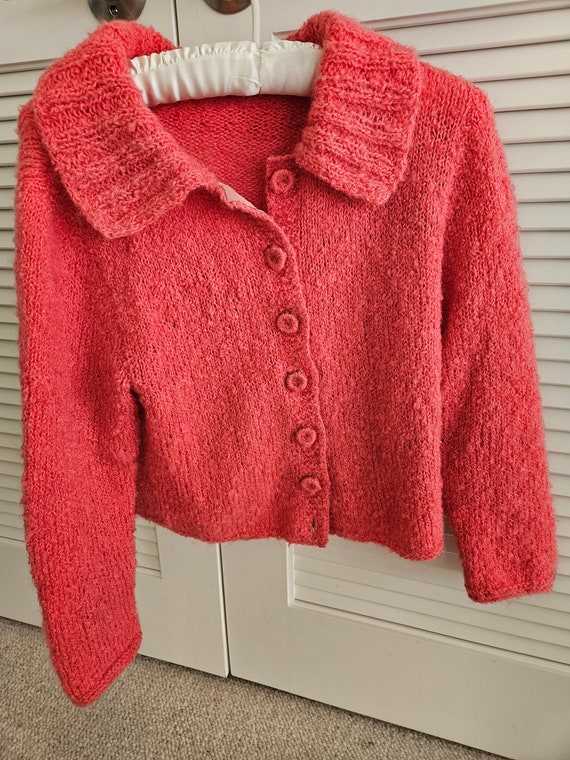 Hand knit cardigan sweater - pink