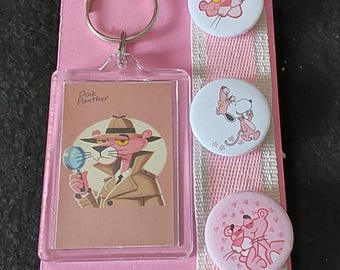 The Pink Panther Keyring and  Pin Badge Set: Gift Pack,Birthday, Stocking Filler
