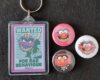 Animal Keyring and Pin Badge Set, The Muppets Keyring: Gift Pack, Stocking Filler