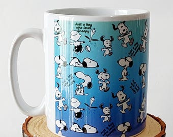 Snoopy  Mug - Just a boy who loves Snoopy... Peanuts Cartoon Coffee Cup, Nostalgic Gift, Christmas etc