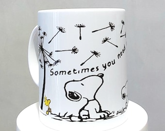 Snoopy and Woodstock Mindfulness Mug, Peanuts Black and White Cartoon,Birthday,Anniversary or Christmas Gift