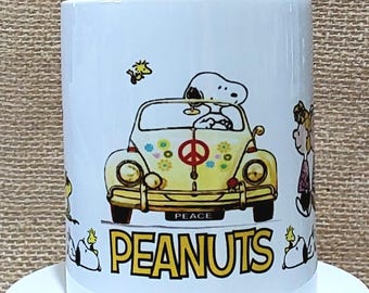 Snoopy VW Beetle Mug,Charlie Brown and the Gang 11 oz Coffee Cup, Boxed