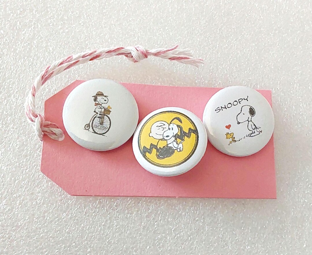 Snoopy and Charlie Brown Badges Set of 3 Cartoon Button Pins: Gift ...