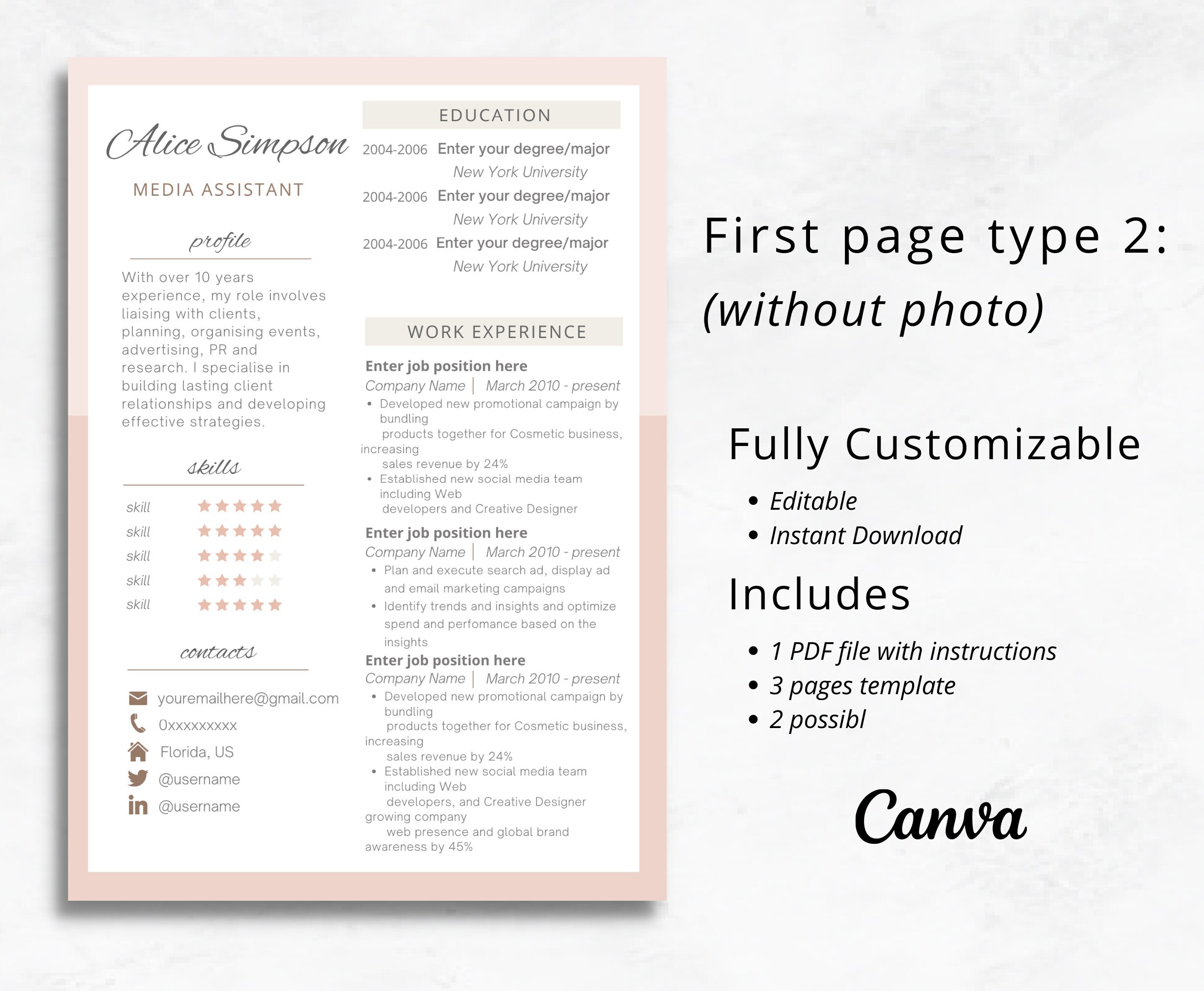 Canva Cv Template, Cover Letter Template, Resume Template With Picture ...