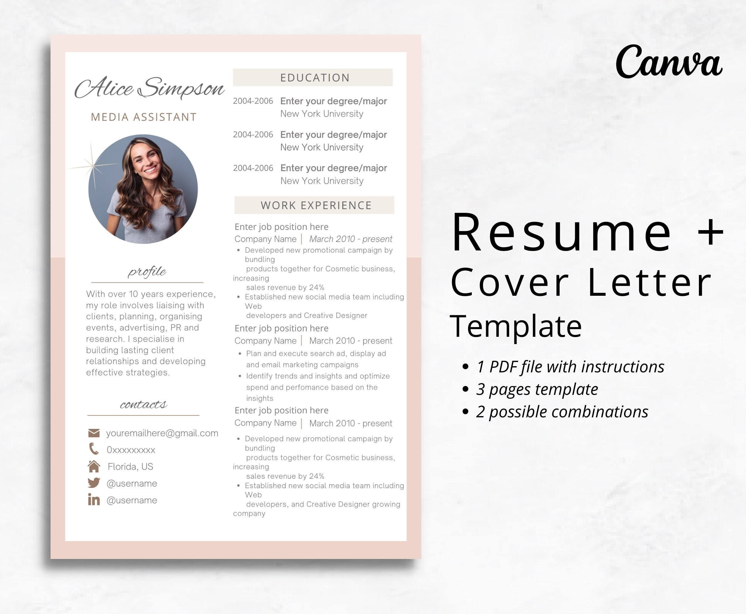 Canva Cv Template, Cover Letter Template, Resume Template With Picture ...