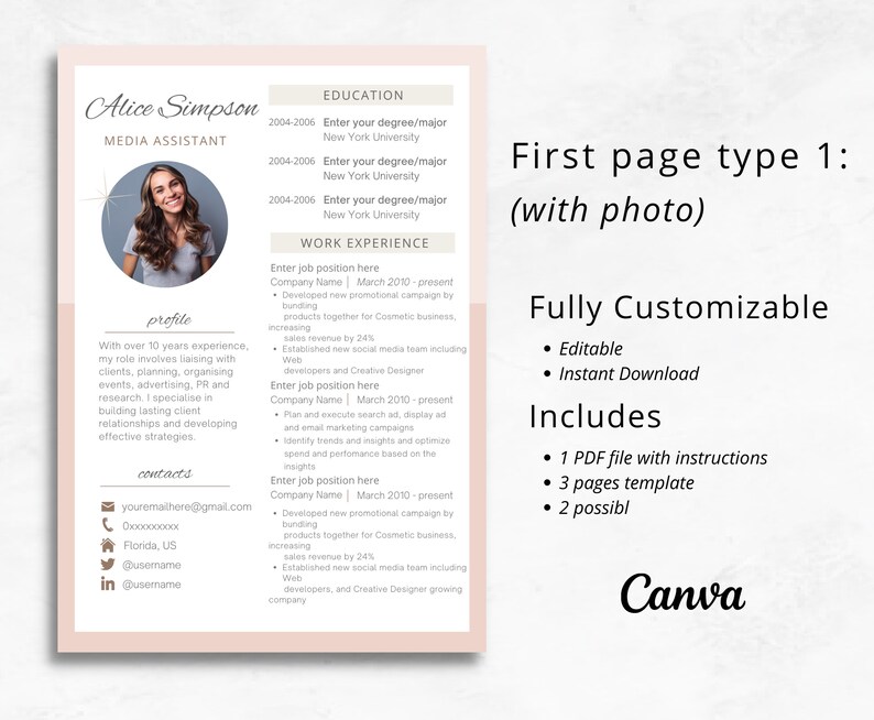 Canva Cv Template, Cover Letter Template, Resume Template With Picture ...