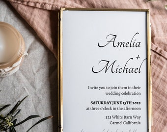 Minimalist Wedding Invitation Template, Simple Wedding Invite, Modern Contemporary Invitation, Edit with Canva, Digital Instant Download