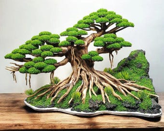 Aquarium Bonsai Tree Decor with Fake Moss | Driftwood Style Aquascape Ornament | Betta Fish Tank Decoration | Shrimp & Aquascape Centerpiece