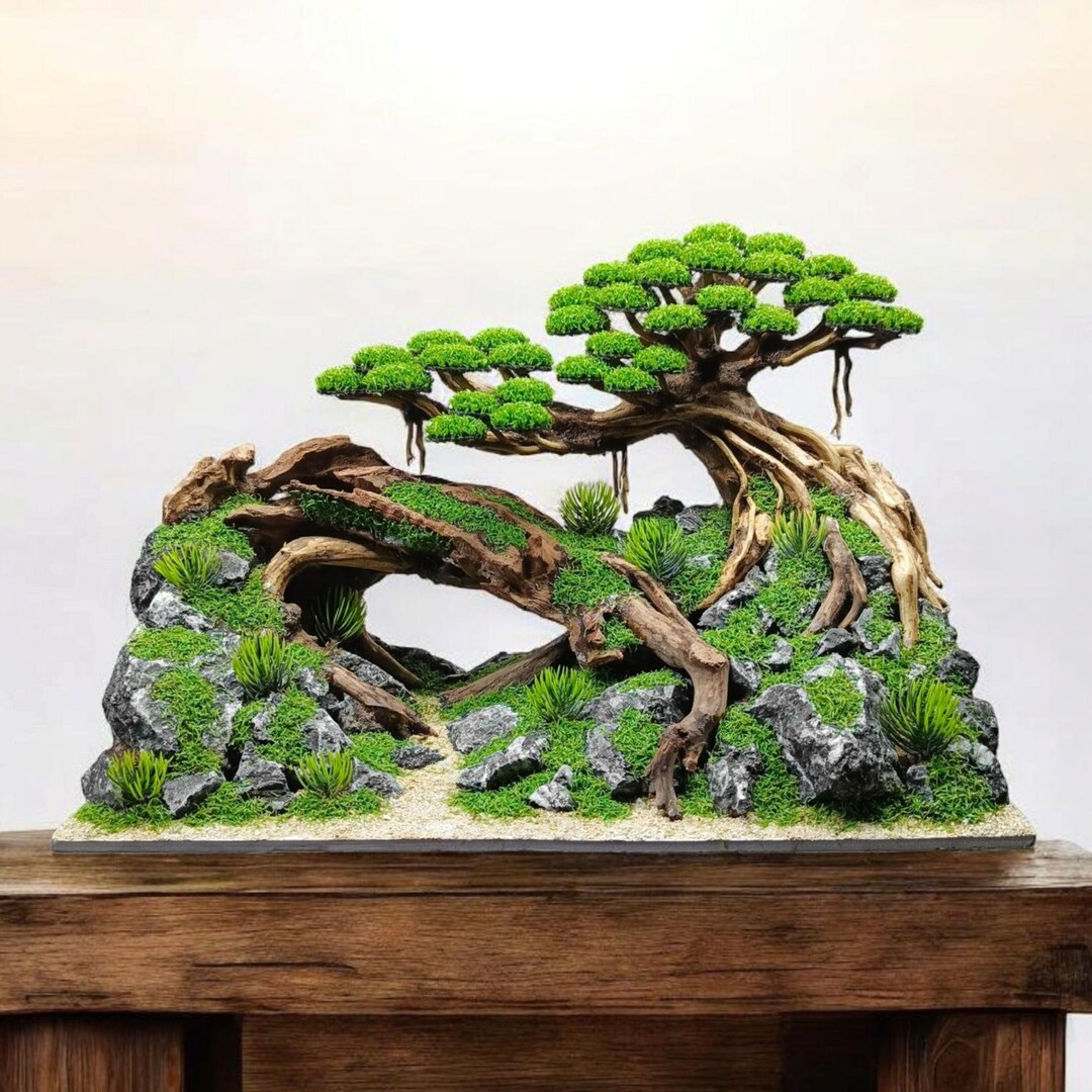Aquarium Driftwood Bonsai With Rocks Cave Fake Moss | Betta Fish