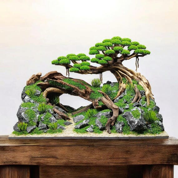 廃盤 CD BRONZE ブロンズ AQUARIUM アクアリウム Aquarium Driftwood Bonsai With Rocks Cave Fake Moss | Betta Fish