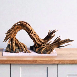 Handgjord akvariegrenstubbe av drivved | Aquascape- och terrariumdekor för växter Anubias, Buchepalandra, Javamossa | Bettafiskprydnad