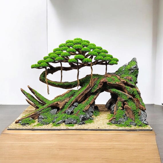 Bonsai Baum Aquarium, Bonsai Treibholz Fake Moos, Bonsai Treibholz, Dekoration für Aquarium, Aquascape, Aquarium Dekoration