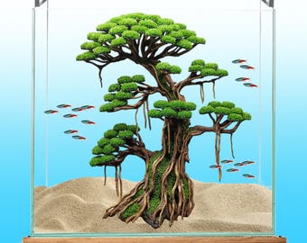 Bonsaï d'aquarium, Bonsaï bois flotté fausse mousse, Bonsaï bois flotté, Décoration d'aquarium, Aquascape d'aquarium, Décoration d'aquarium