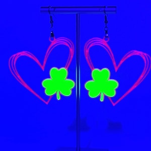 Shamrock Heart Fluorescent Glow Earrings