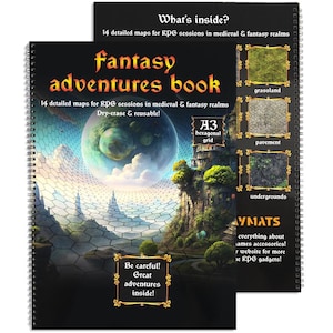 Fantasy Adventures book: A3 Fantasy/Medieval dry erase book for RPG games - hexagonal grid
