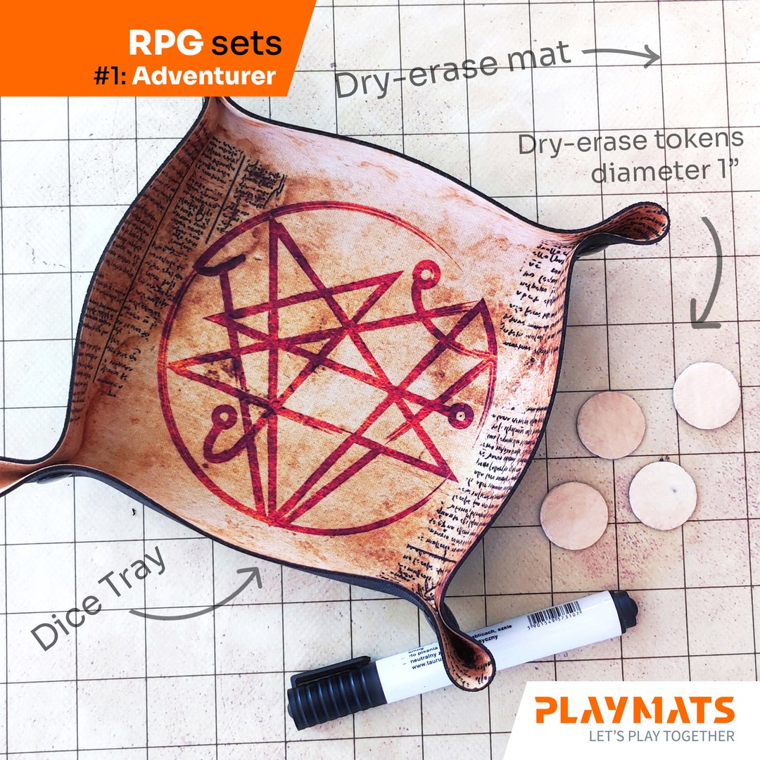RPG Set Adventurer Dryerase Mat 50x50 Cm With Grid, Dice Tray