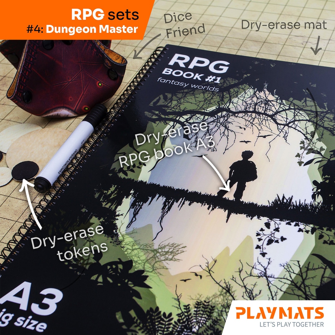 RPG Set Dungeon Master Dryerase Mat 80x80 Cm With Grid, Dice Friend