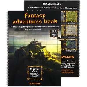 Fantasy Adventures book: A3 Fantasy/Medieval dry erase book for RPG games - square grid