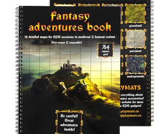 Boek Fantasy-avonturen: A4 fantasy/middeleeuws uitwisbaar boek voor RPG-games - vierkant raster