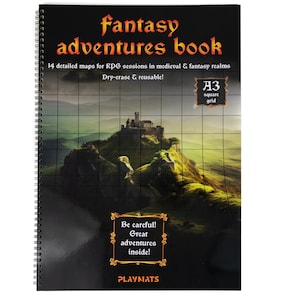 Libro de aventuras de fantasía: libro de borrado en seco de fantasía/medieval tamaño A3 para juegos de rol - cuadrícula cuadrada