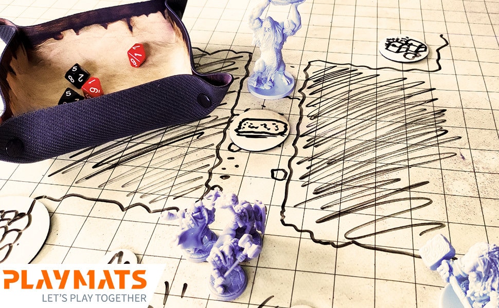 Tapis De Jeu Dungeon Grid RPG Double Face 50x50cm Avec Accessoires - Effaçable à Sec Pour DND
