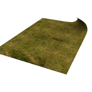 Może przedstawiać: Prostokątna mata o fakturze trawy, zwinięta na jednym końcu. Mata jest głównie zielona z brązowymi obszarami, co przywodzi na myśl naturalne otoczenie na zewnątrz. Krawędzie są zakrzywione.