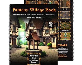 Boek Fantasy Village Adventures: A3-RPG-boek met 18 gedetailleerde kaarten – Square Grid