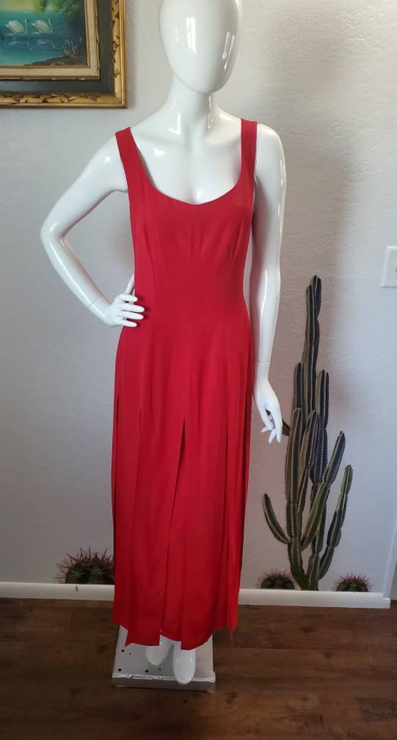 90s Vintage abs Red Vented Slit Sexy Dress 8