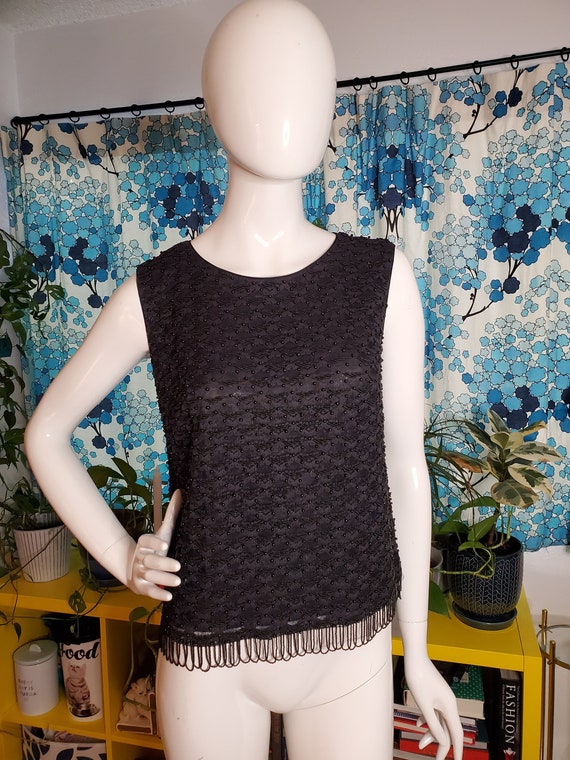 60's Glam beaded fringe shell tank