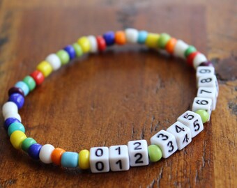 Personalized Phone Number Bracelet: Rainbow Bead Kid Safety ID
