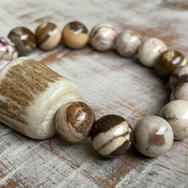 Antler Bead Stretch Bracelets | Handmade Genuine Antler Jewelry | Chunky Crystal Bracelets