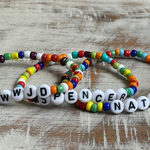 Rainbow Glass Bead Name Bracelets | Handmade Colorful Bead Stretch Bracelet | Custom Message Bracelet | Personalized Stretch Bead Bracelet